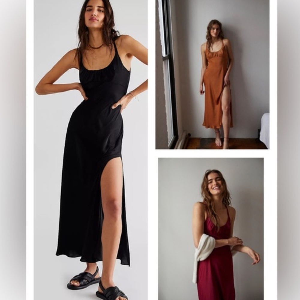 Free People satin Maxi Dress in Black